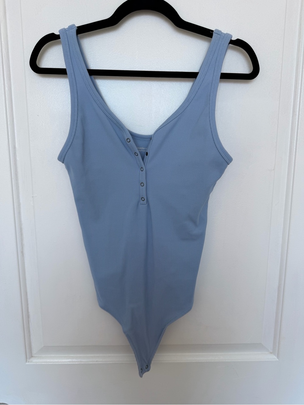 Abercrombie & Fitch Light Blue Ribbed Button-Front One-Piece Bodysuit